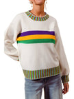 mardi gras white sweater with stripes