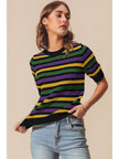 black short sleeve knit mardi gras sweater for women