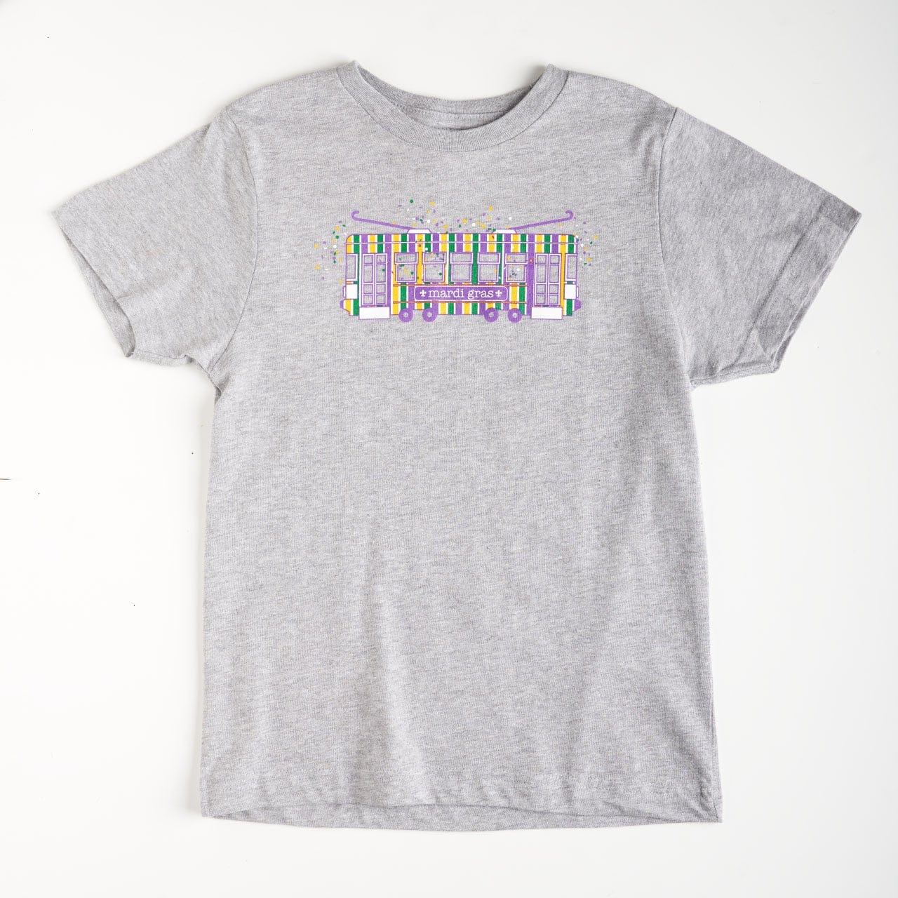 Mardi Gras Striped Streetcar Tee in Heather Grey