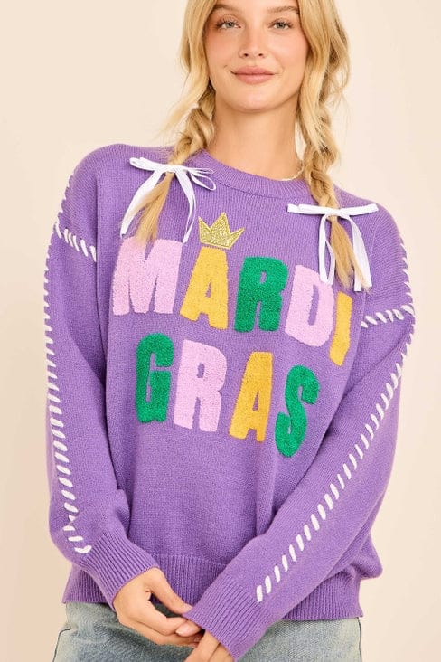 Mardi Gras Sweater with Contrast Stitching