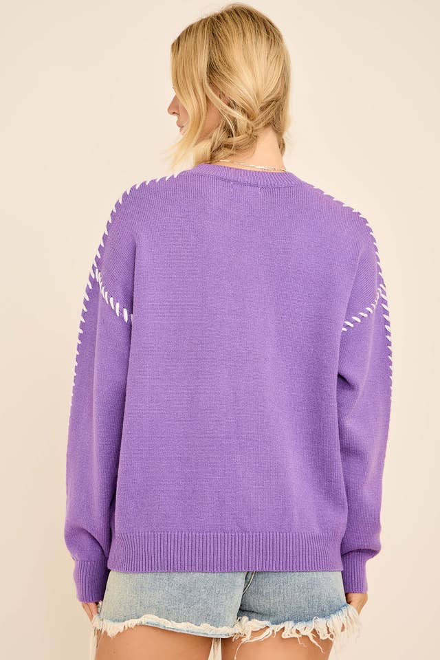 Mardi Gras Sweater with Contrast Stitching