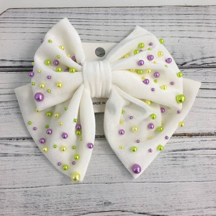 Mardi Gras Velvet Pearl Hairbow