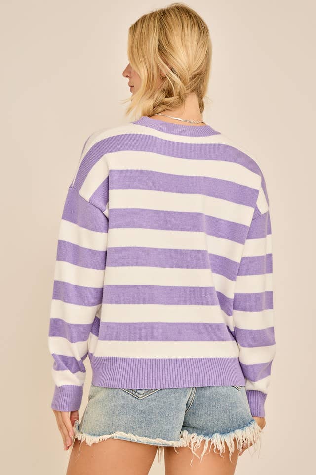 long sleeve striped mardi party sweater