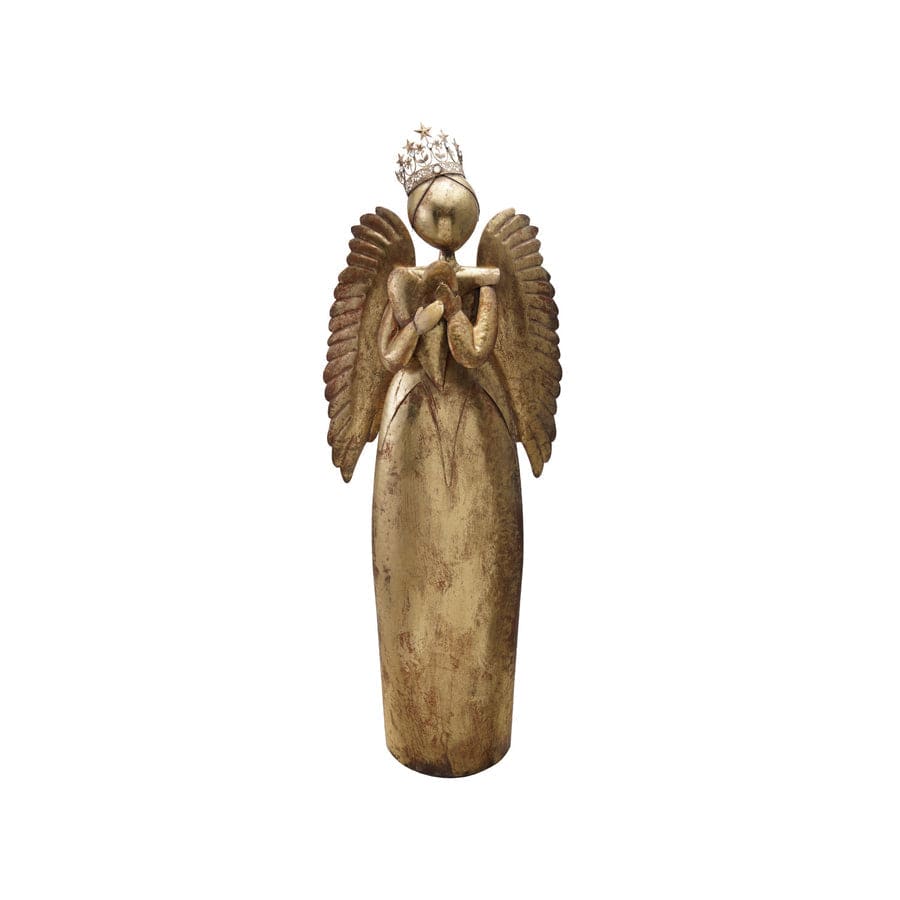 Metal Angel Holding Heart with Star/Flower Crown & Acrylic Jewels