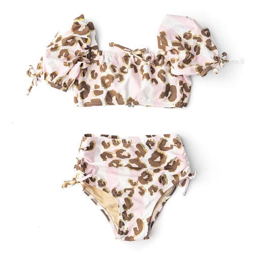 Metallic Leopard Girls High Waist Two Piece Swimsuit