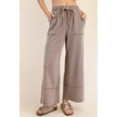 Mineral Wash Wide Leg Drawstring Pants in Mocha