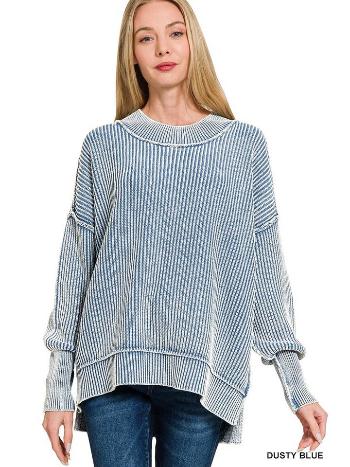 womens over sized blue washed pull over sweater