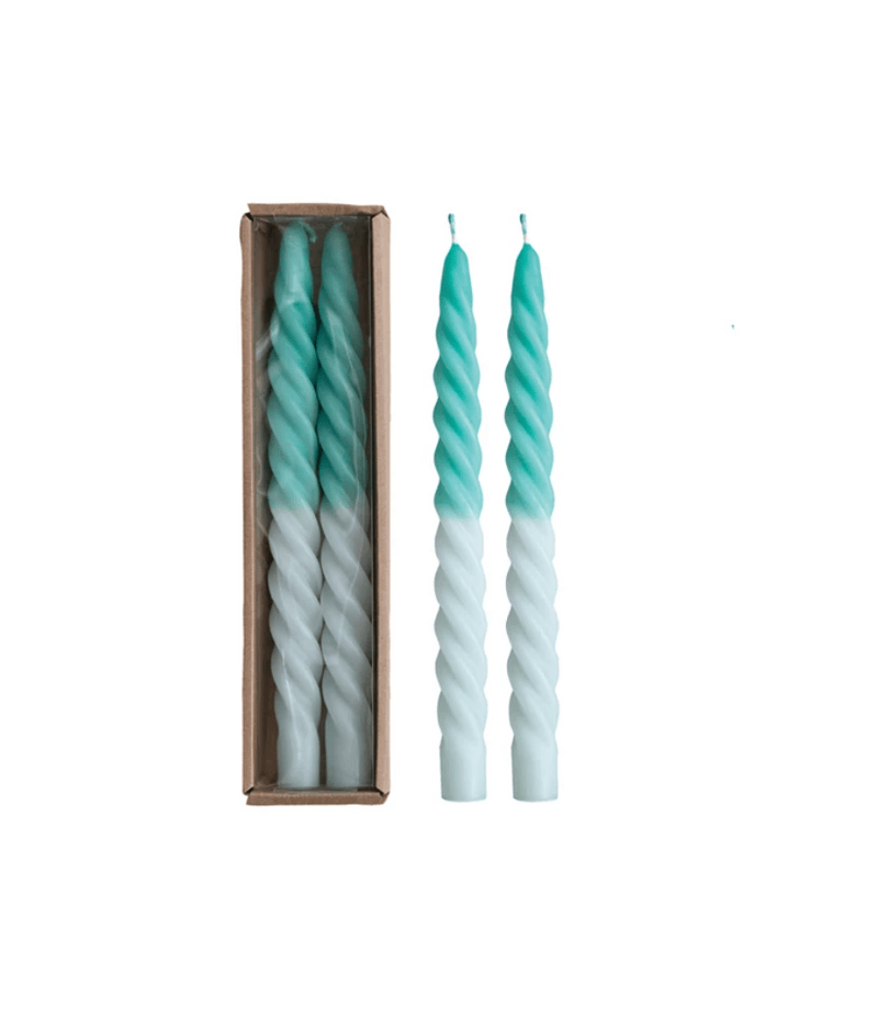 Mint-Aqua 10"H Swirl Taper Candles Boxed Set Of 2