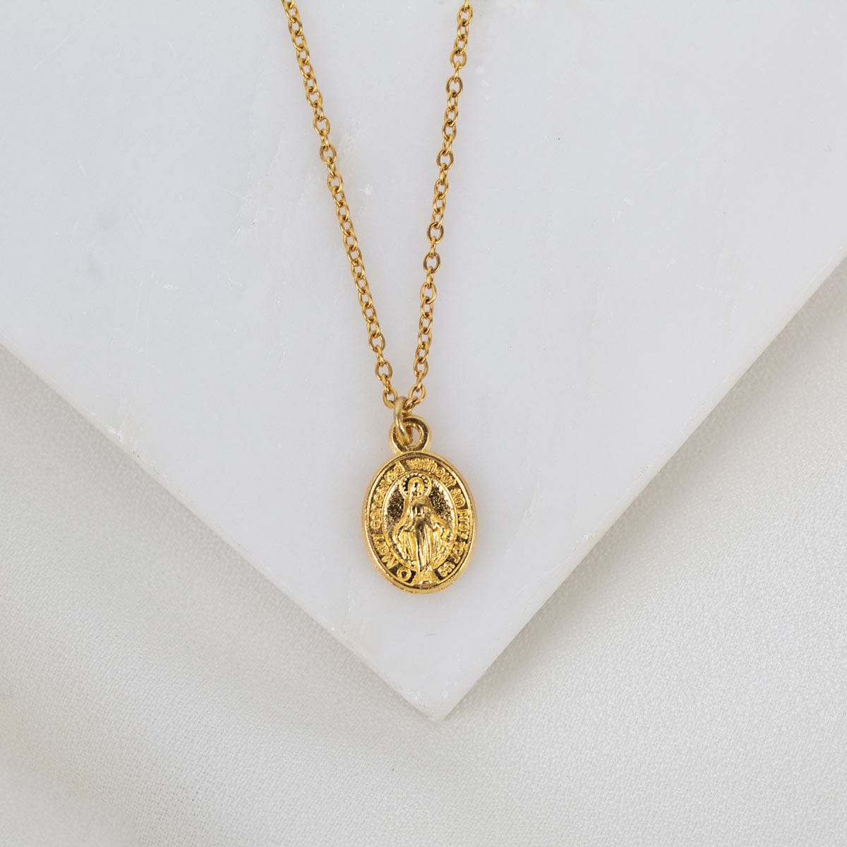 Petite Miraculous Mary Necklace Gold
