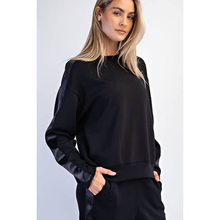 black sweatshirt with satin stripe