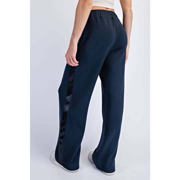 navy satin side trim sweat pants