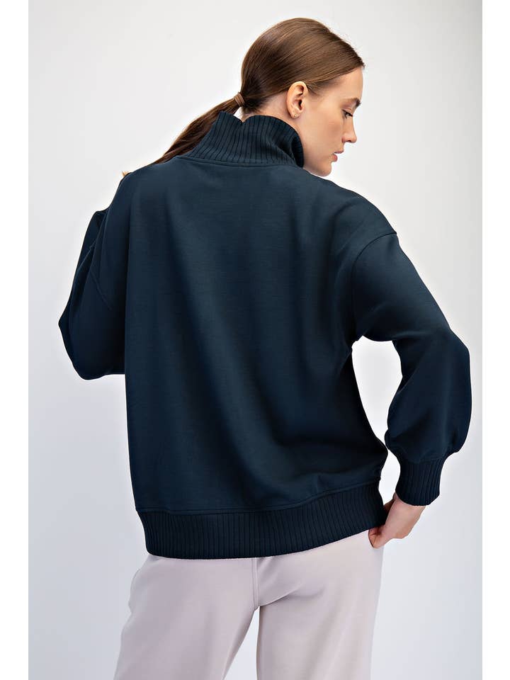 teal turtlneck scuba ribbed sweatshirt