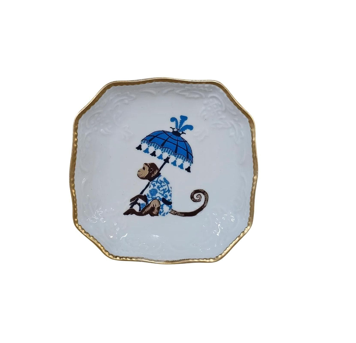 Monkey with Umbrella Porcelain Bon Bon Tray