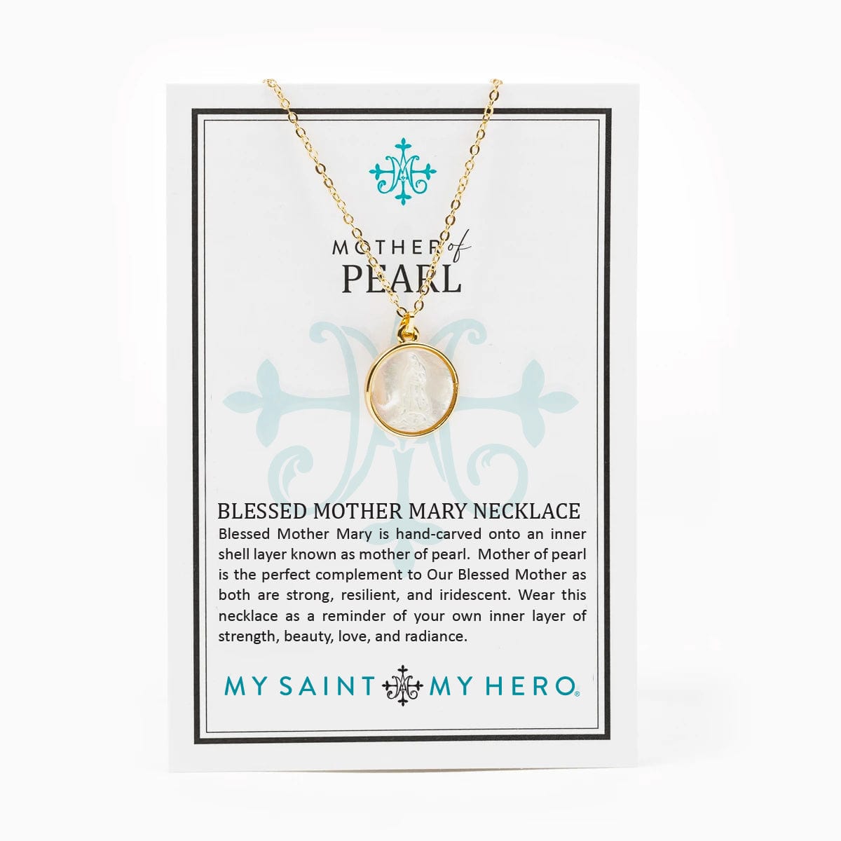 My Saint My Hero My Saint My Hero Mother of Pearl Blessed Mother Mary Necklace - Little Miss Muffin Children & Home