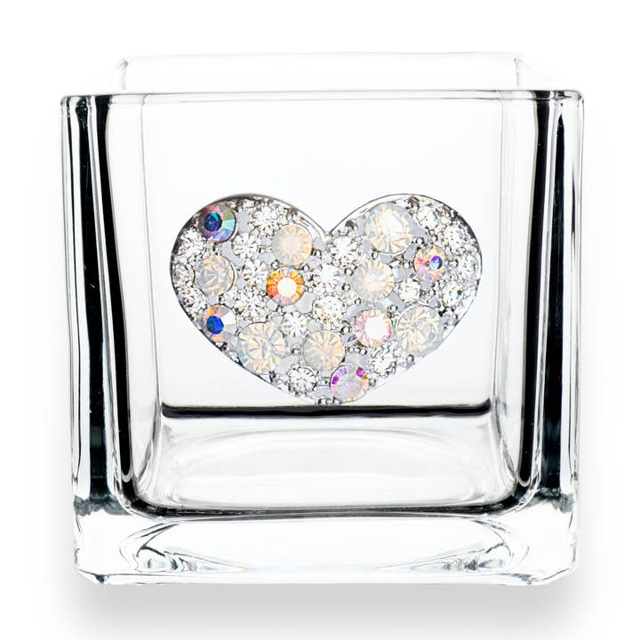 Multi Stone Heart Jeweled 4x4 Candle Holder Vase