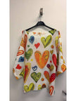Multicolor LOVE Hearts Print Knit Sweater with 3/4 Sleeves