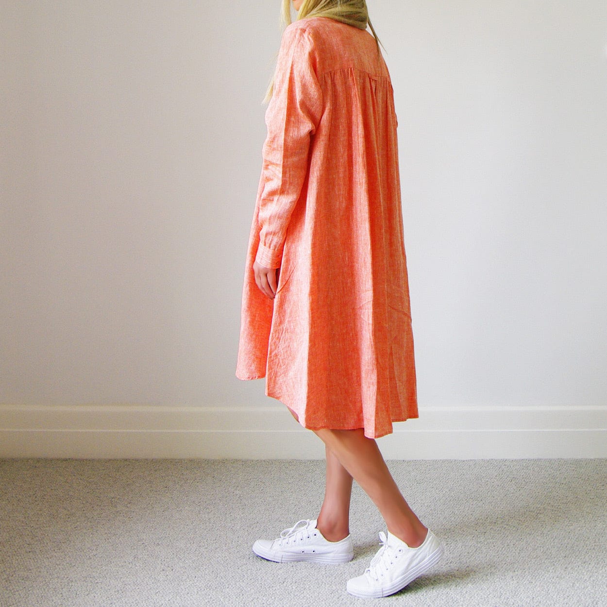 Who's Charlie Who's Charlie Murphy 100% Linen A Line Shirt Dress Tangerine - Little Miss Muffin Children & Home