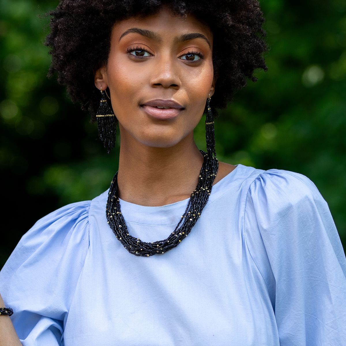 Anju Jewelry Seed-Bead Multi-Strand Bib Necklace – Lush Onyx - Little Miss Muffin Children & Home