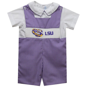 Vive La Fete Vive La Fete LSU Tigers Smocked Purple Gingham Jon Jon - Little Miss Muffin Children & Home