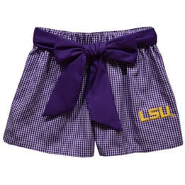 Vive La Fete Vive La Fete LSU Tigers Embroidered Purple Gingham Shorts - Little Miss Muffin Children & Home