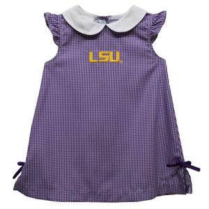 Vive La Fete Vive La Fete LSU Tigers Embroidered Purple Gingham A Line Dress - Little Miss Muffin Children & Home