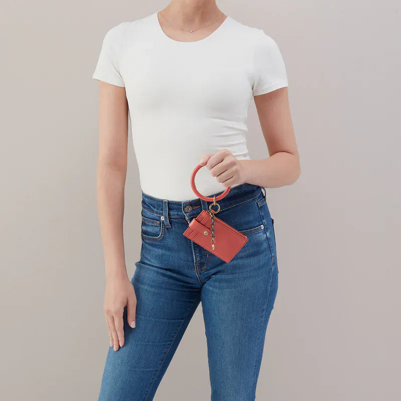 Ring Credit Card Wristlet in Polished Leather