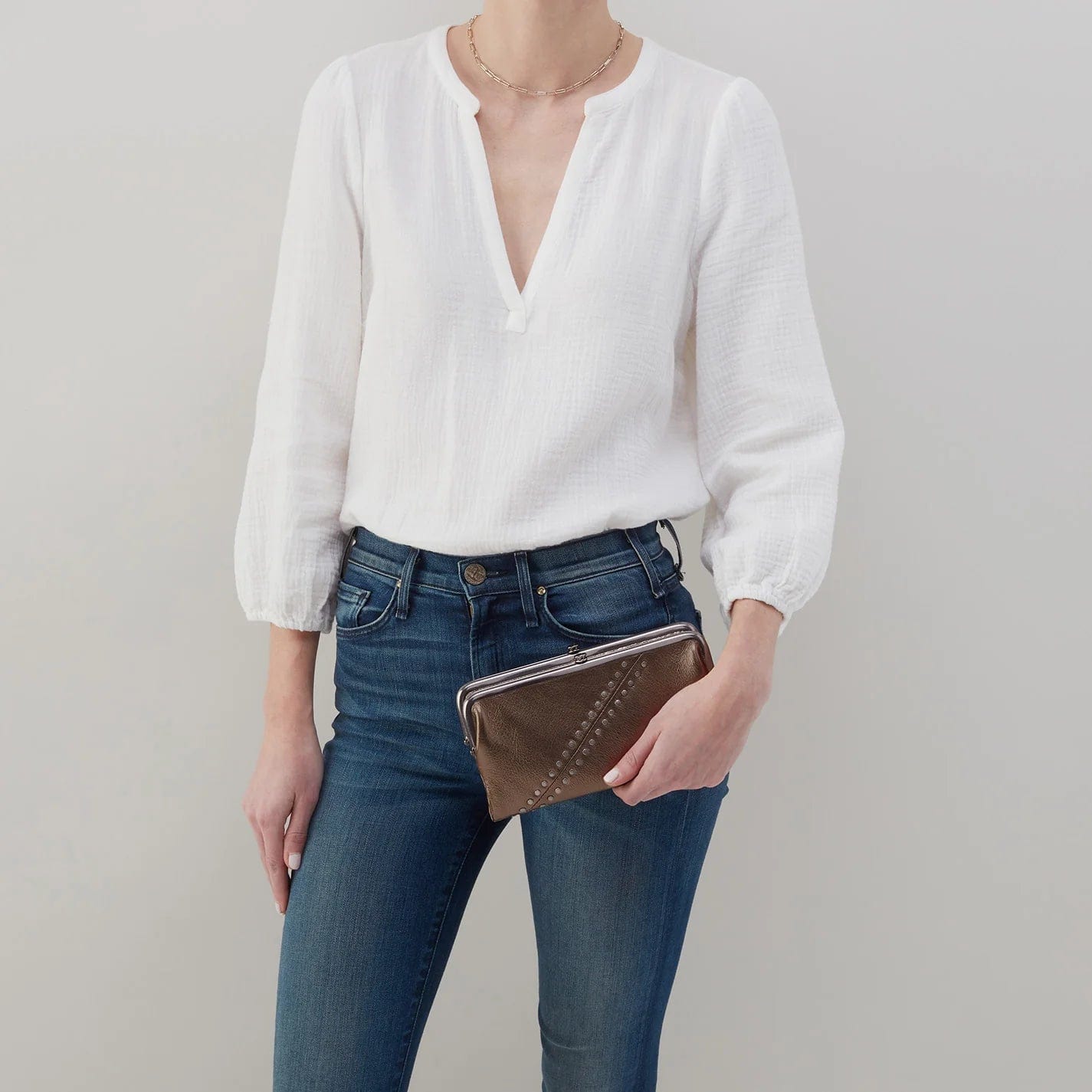 Hobo Hobo Lauren Clutch-Wallet in Metallic Leather with Studs - Little Miss Muffin Children & Home