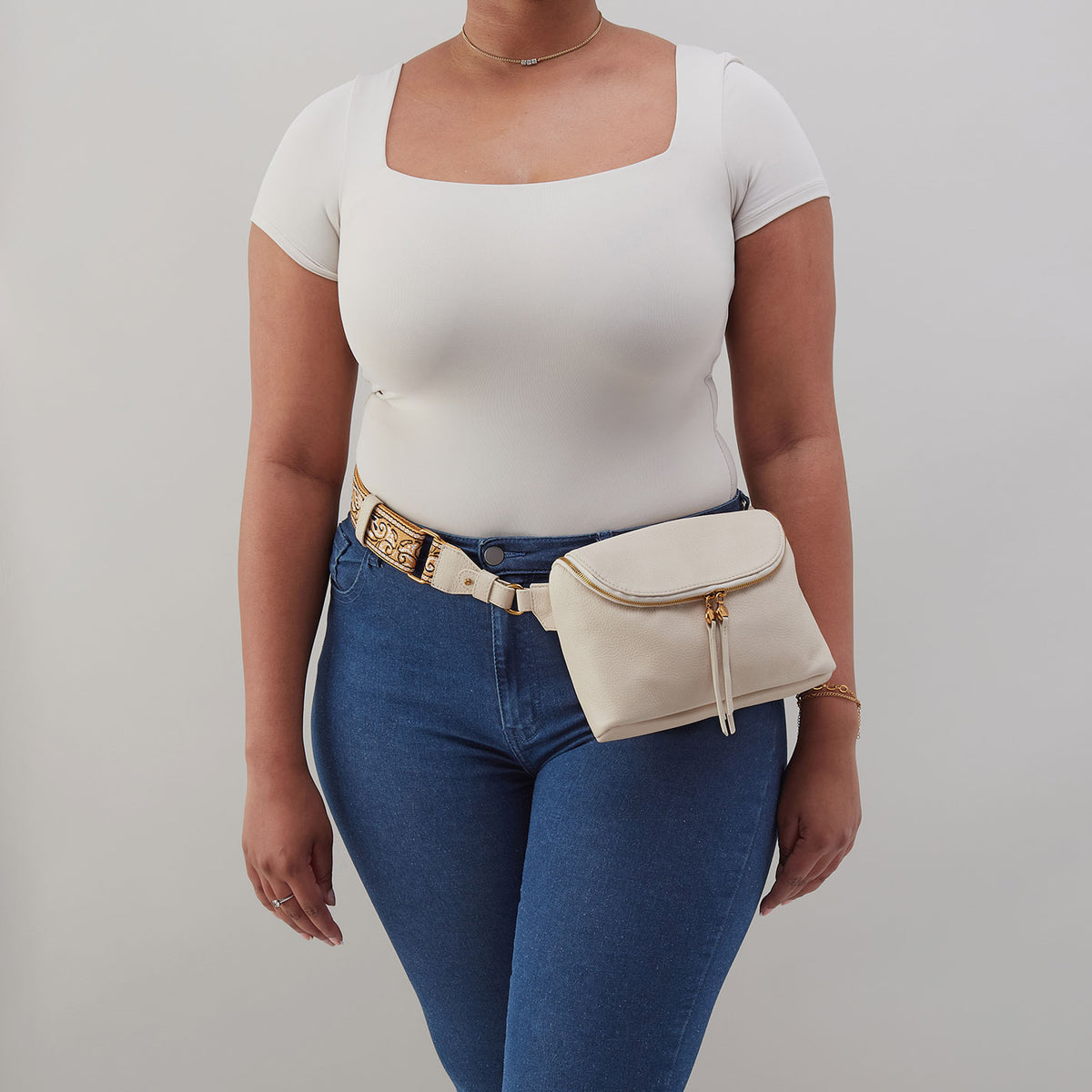 Fern Large Belt Bag In Pebbled Leather Birch