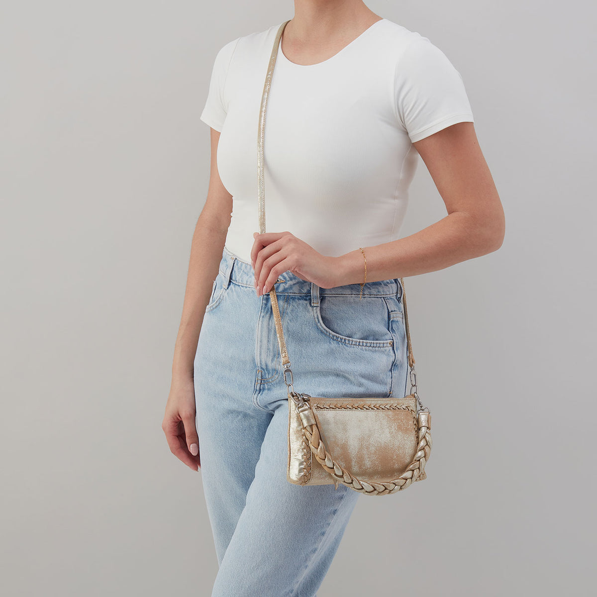 Hobo Darcy Crossbody In Metallic Leather Saddle Stardust - Little Miss Muffin Children & Home