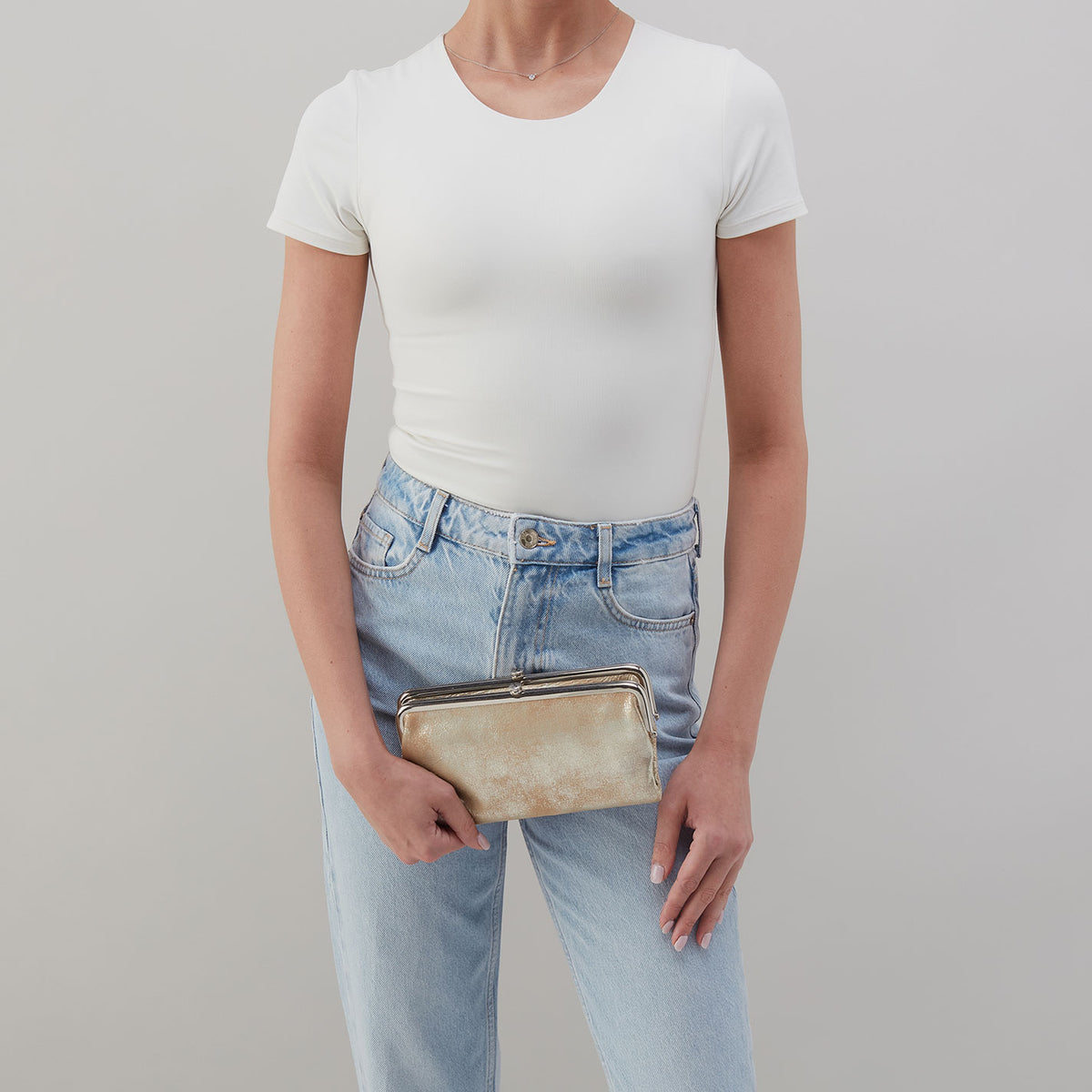 Hobo Lauren Clutch-Wallet In Metallic Leather Saddle Stardust - Little Miss Muffin Children & Home