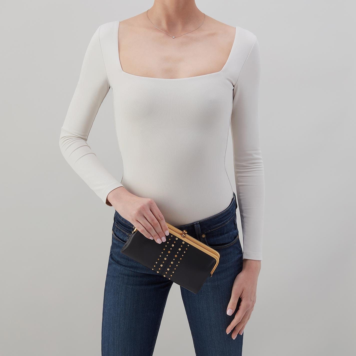 Hobo Lauren Clutch-Wallet in Suede Leather, Black With Studs - Little Miss Muffin Children & Home