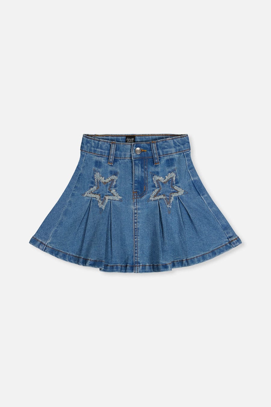 Navy Blue Denim Pleated Skirt with Stars