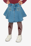 Navy Blue Denim Pleated Skirt with Stars
