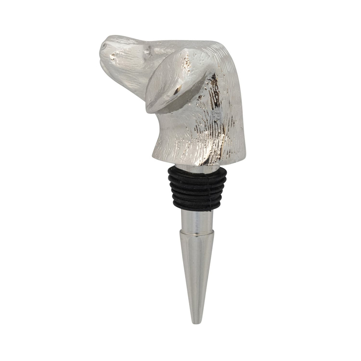 Nickel Finish Cast Aluminum Dog Head Bottle Stopper in Kraft Box