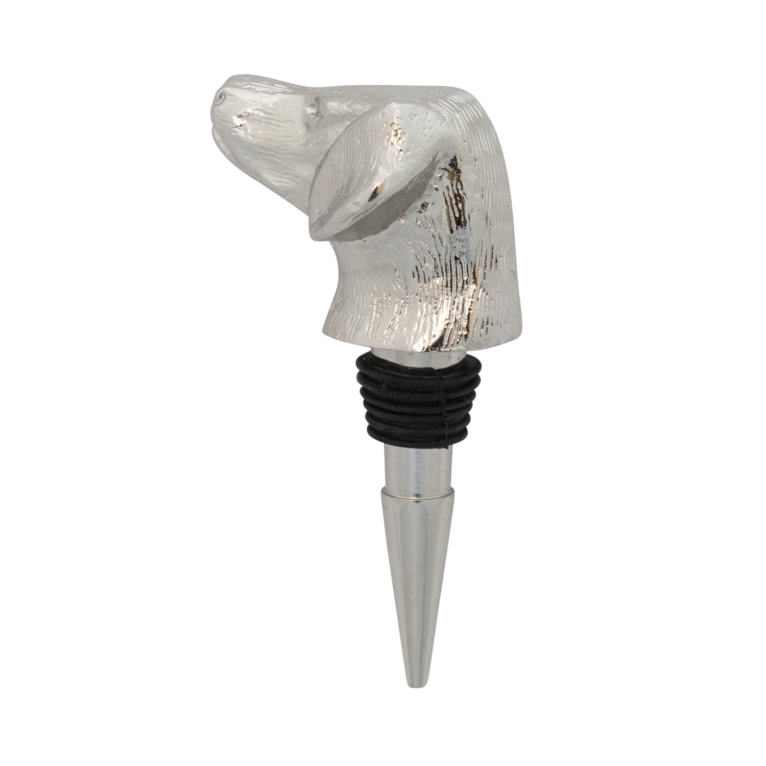 Nickel Finish Cast Aluminum Dog Head Bottle Stopper in Kraft Box