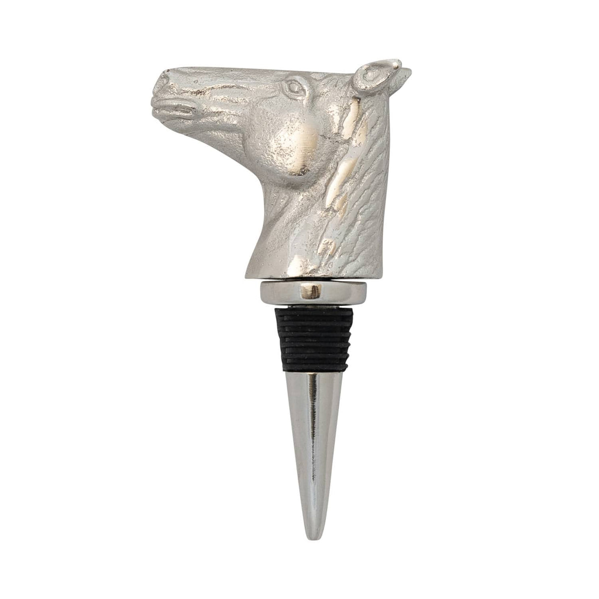 Nickel Finish Cast Aluminum Horse Head Bottle Stopper in Kraft Box