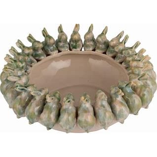 Decorative Reactive Glaze Stoneware Bowl with 3D Rabbits (Each One Will Vary)