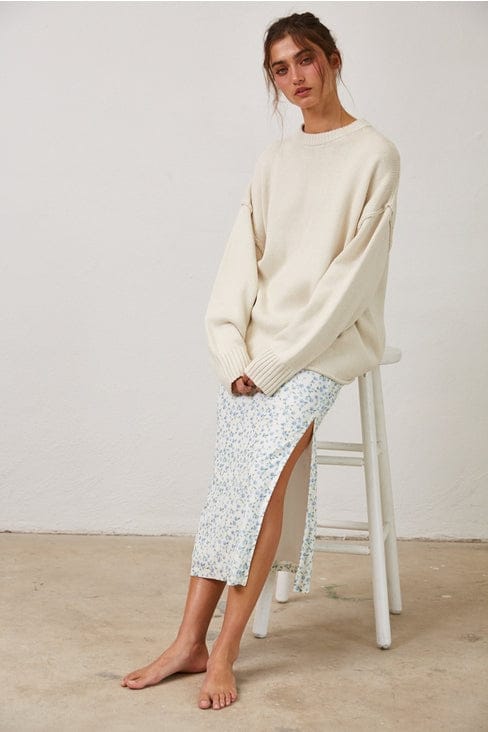 Oatmeal Relaxed Boyfriend Fit Crew Neck Sweater