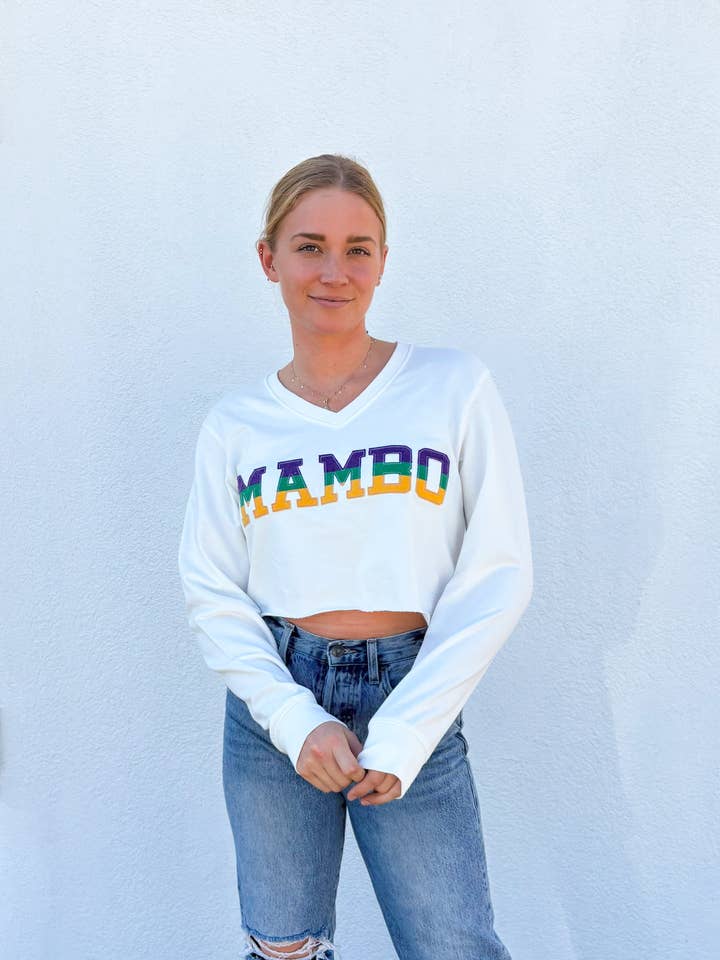 Off-White Mardi Gras French Terry Adult Vintage MAMBO Crop Shirt