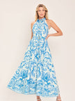 Off White Blue Chateau Woven Maxi Dress