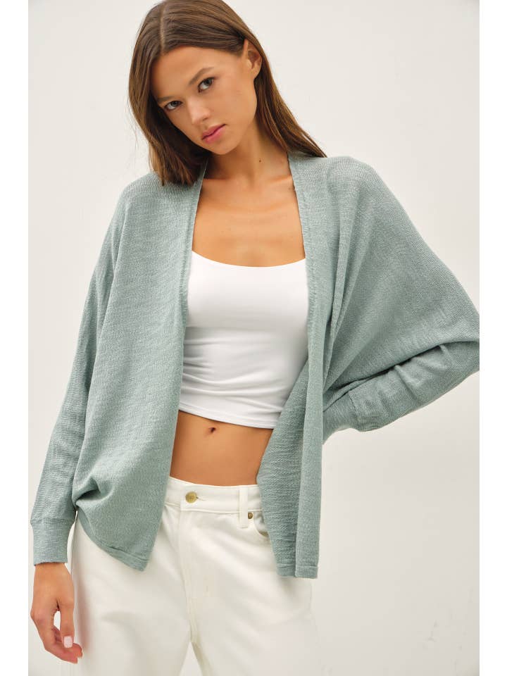 Be Cool Open Front Dolman Sleeve Cardigan in Jade - Little Miss Muffin Children & Home