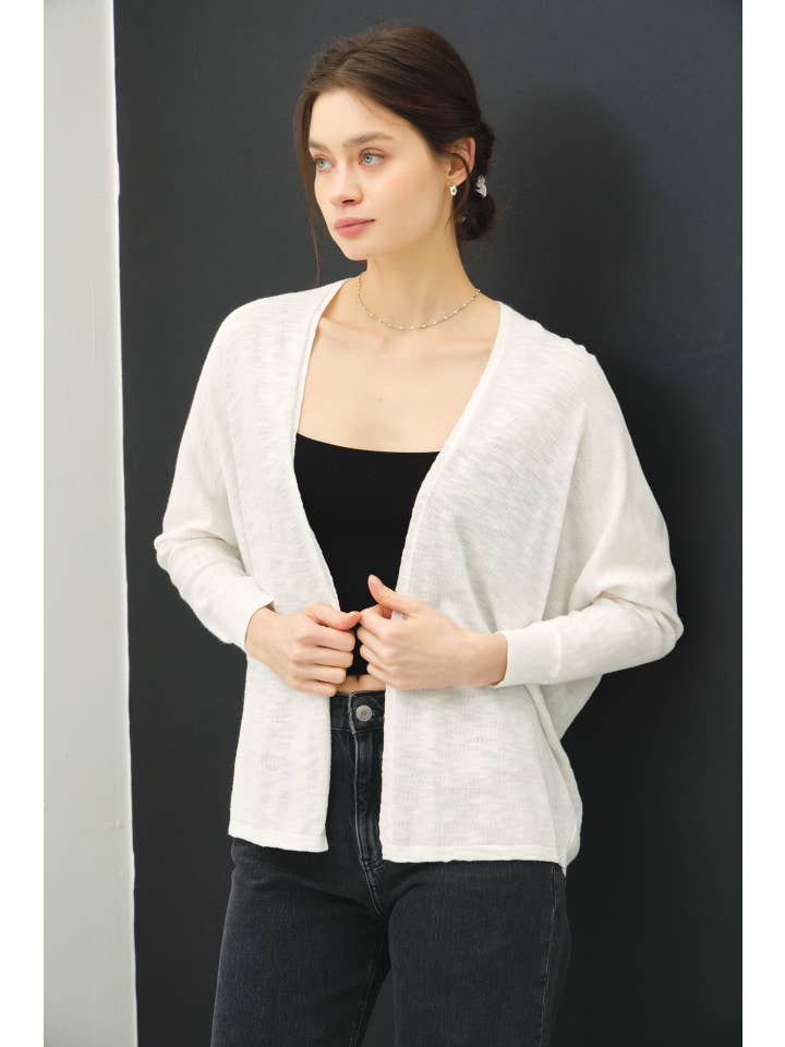 Open Front Dolman Sleeve Cardigan in Off White