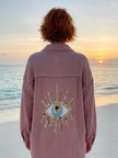 Oversized Sequin Eye Cotton Gauze Cover Up in Rose