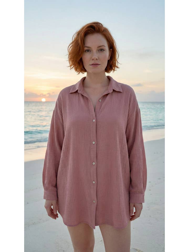 Oversized Sequin Eye Cotton Gauze Cover Up in Rose