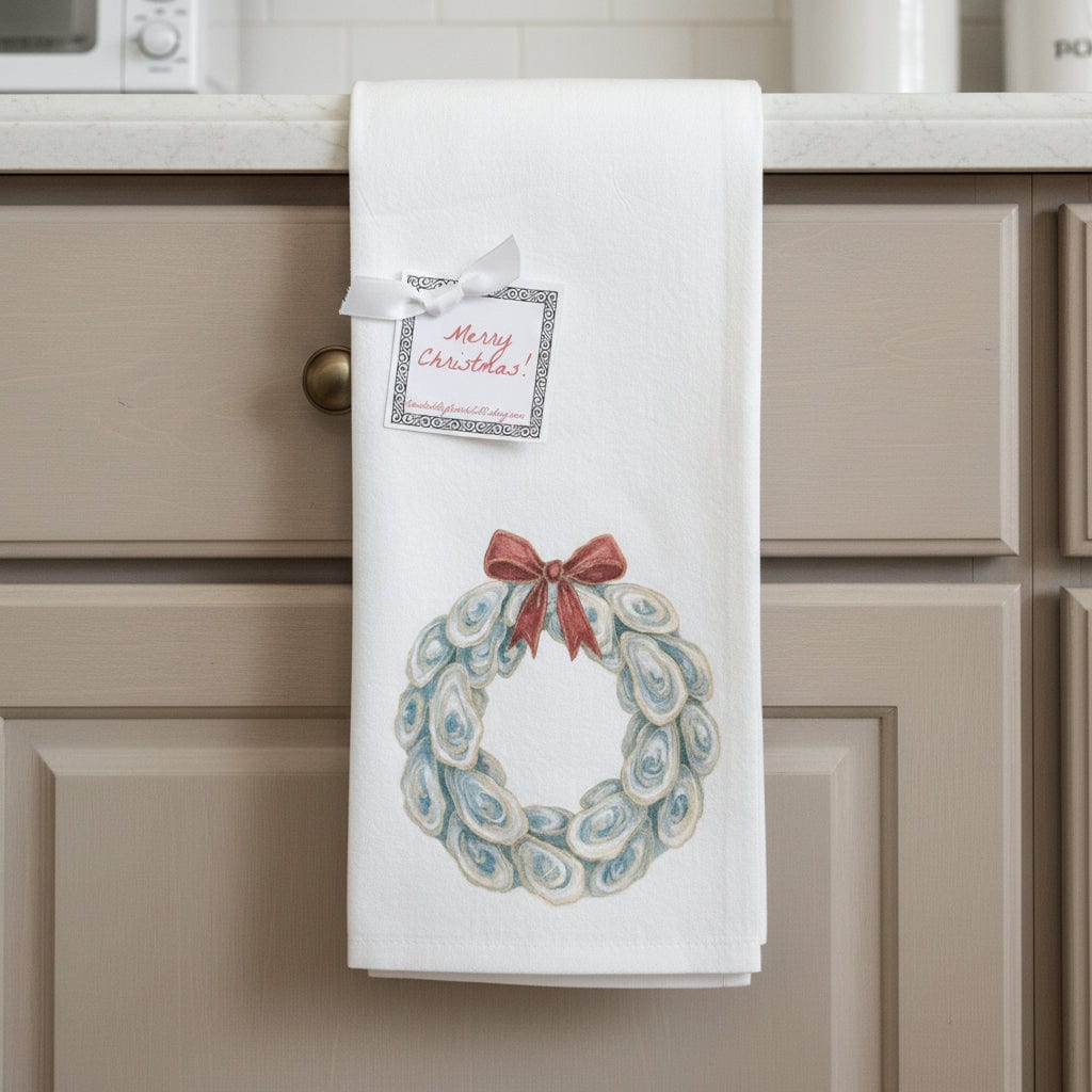 Oyster Wreath with Gold Bow Towel