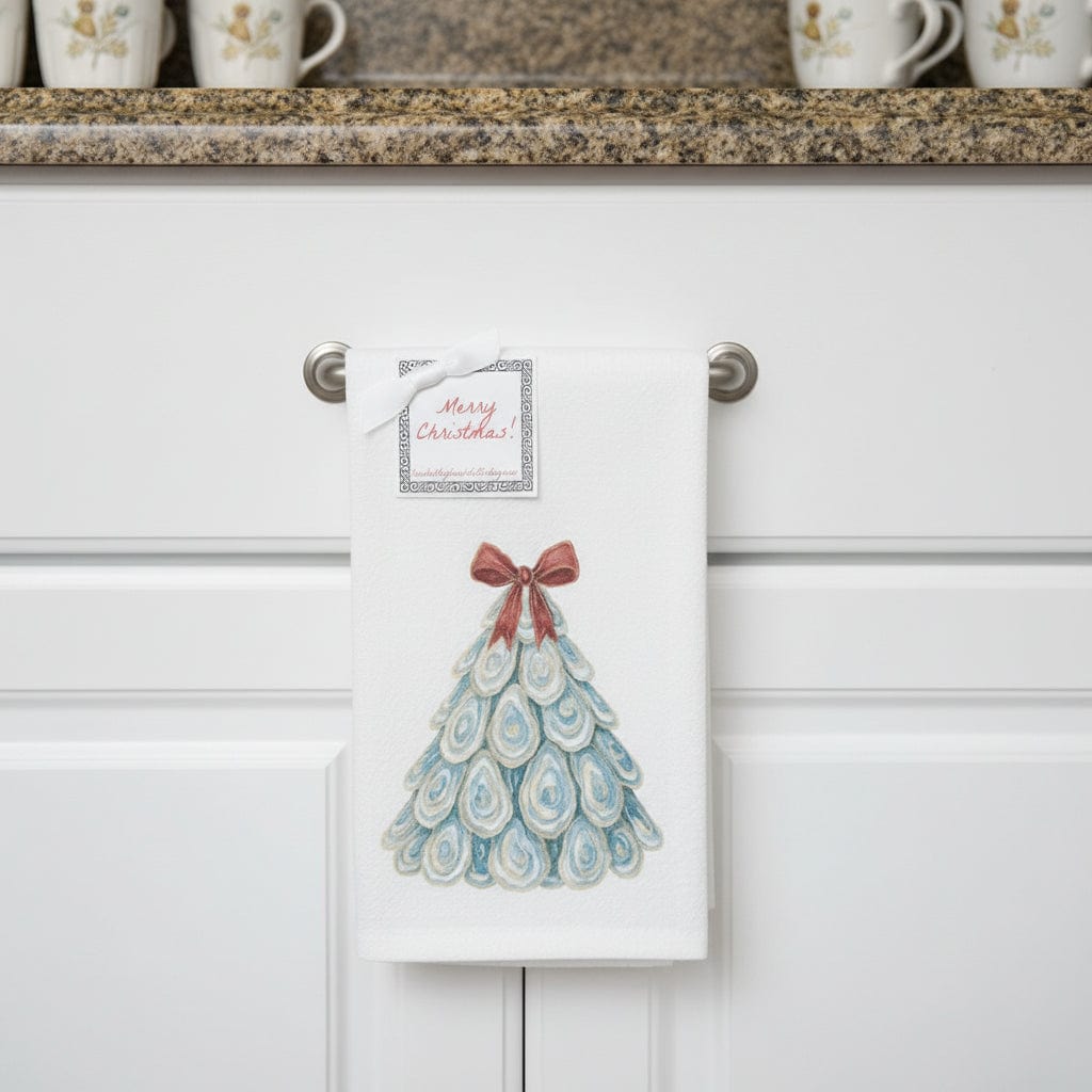 Oyster Xmas Tree with Red Bow Towel