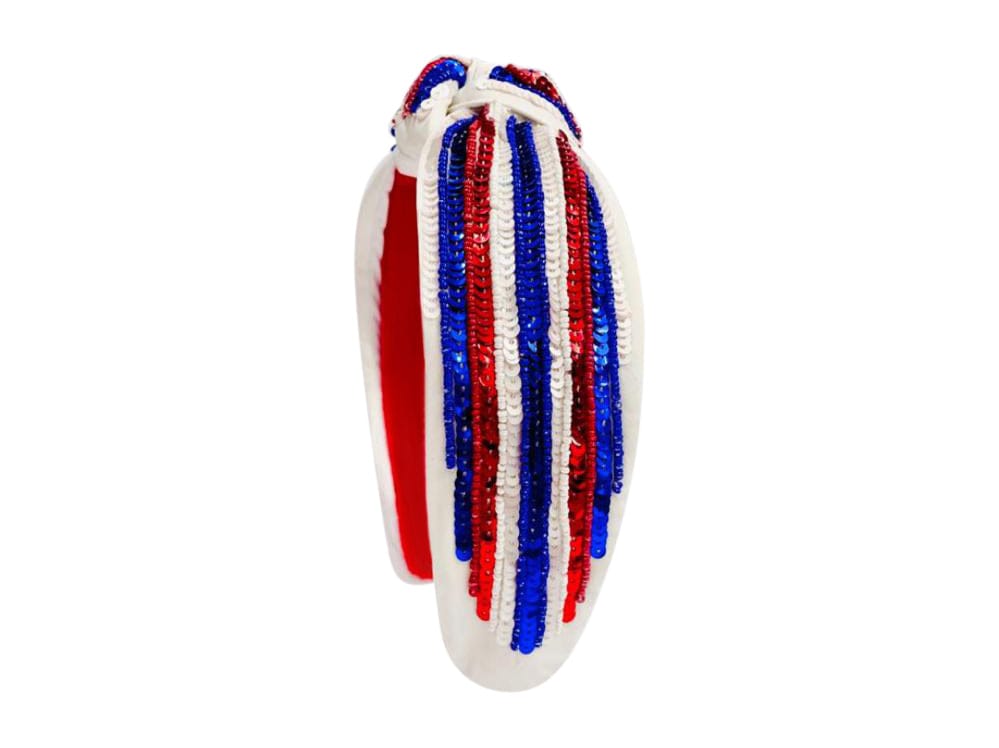 Golden Lily Knotted Headband Red, White & Blue Striped Sequin 