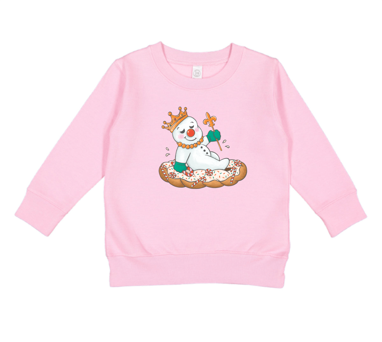 Whereable Art Whereable Art Mr Jingle King Cake Toddler Sweatshirt in Light Pink - Little Miss Muffin Children & Home