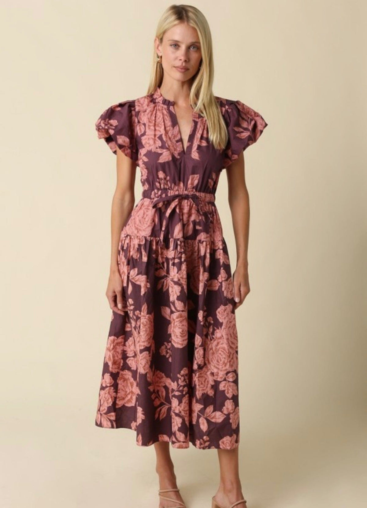 Lilah Bubble Sleeve Floral Midi Dress