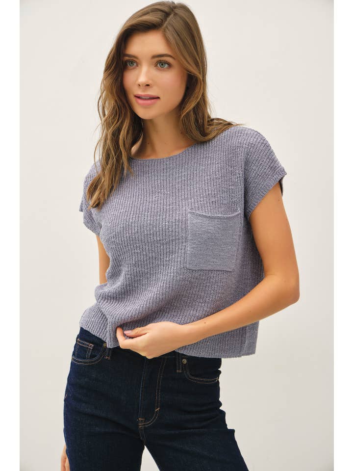 Patch Pocket Dolman Cap Sleeve Boxy Knit